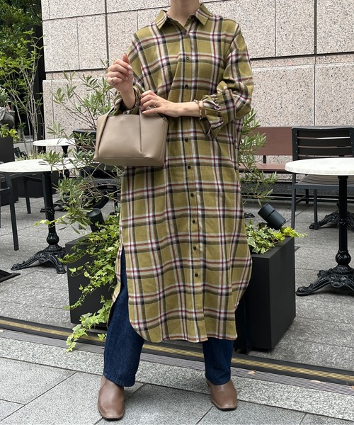 Chez toi(シェトワ)の「チェック柄ロングシャツワンピース(シャツワンピース・レディース・オレンジ/カーキ/ブラック・FREE)」の11枚目の写真