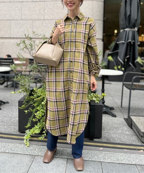 Chez toi(シェトワ)の「チェック柄ロングシャツワンピース(シャツワンピース・レディース・オレンジ/カーキ/ブラック・FREE)」の13枚目の写真