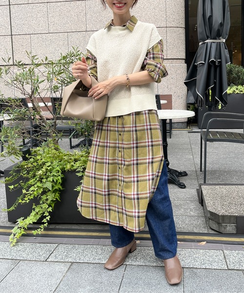 Chez toi(シェトワ)の「チェック柄ロングシャツワンピース(シャツワンピース・レディース・オレンジ/カーキ/ブラック・FREE)」の15枚目の写真