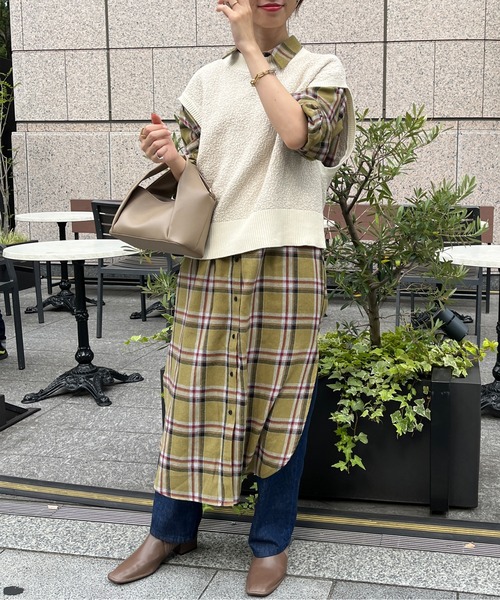 Chez toi(シェトワ)の「チェック柄ロングシャツワンピース(シャツワンピース・レディース・オレンジ/カーキ/ブラック・FREE)」の16枚目の写真