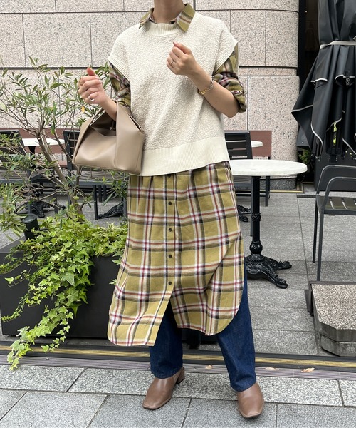 Chez toi(シェトワ)の「チェック柄ロングシャツワンピース(シャツワンピース・レディース・オレンジ/カーキ/ブラック・FREE)」の17枚目の写真