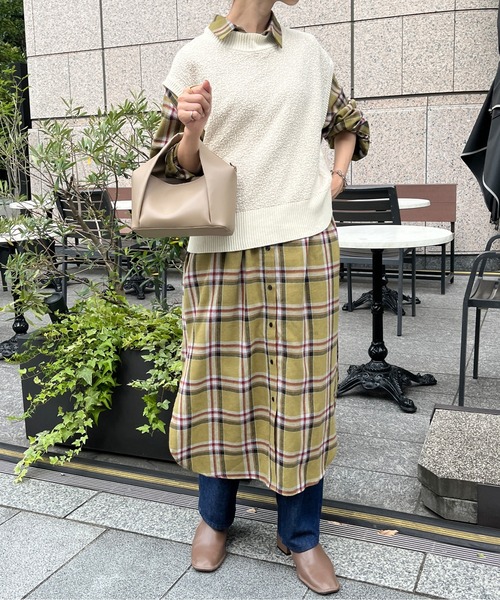 Chez toi(シェトワ)の「チェック柄ロングシャツワンピース(シャツワンピース・レディース・オレンジ/カーキ/ブラック・FREE)」の19枚目の写真