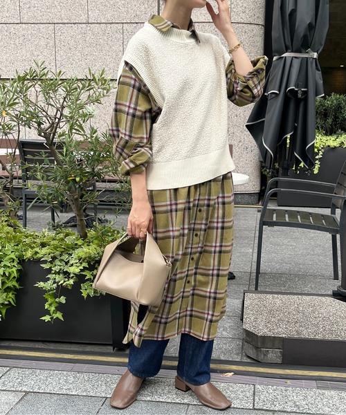 Chez toi(シェトワ)の「チェック柄ロングシャツワンピース(シャツワンピース・レディース・オレンジ/カーキ/ブラック・FREE)」の20枚目の写真