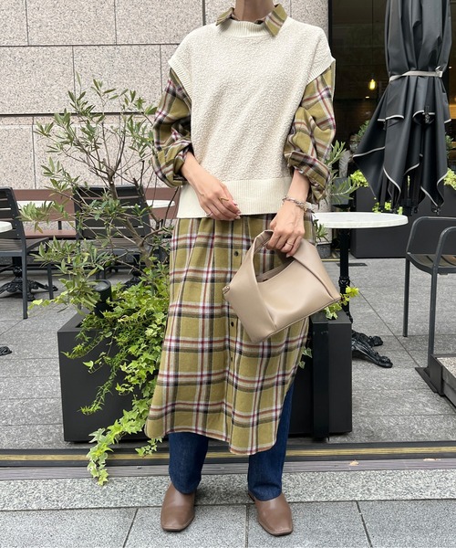 Chez toi(シェトワ)の「チェック柄ロングシャツワンピース(シャツワンピース・レディース・オレンジ/カーキ/ブラック・FREE)」の21枚目の写真