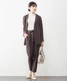 【美品】TIARA ノーカラージャケット ベージュ Tiara（ティアラ）の「カラーブロックジャケット（ノーカラー