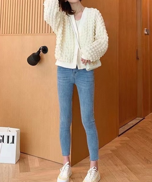 deux amour（ドゥーザムール）の「立体カーディガン（カーディガン/ボレロ・レディース・ホワイト/ブラック・MEDIUM）」の4枚目の写真