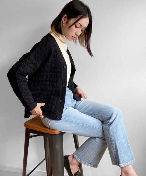 deux amour（ドゥーザムール）の「立体カーディガン（カーディガン/ボレロ・レディース・ホワイト/ブラック・MEDIUM）」の9枚目の写真