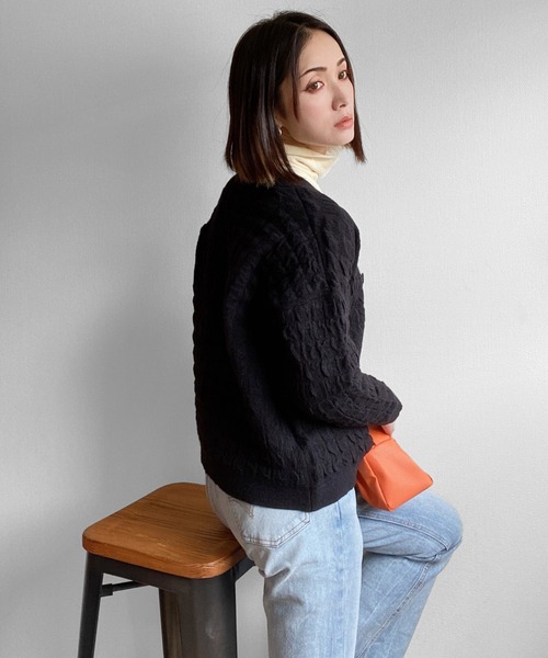 deux amour（ドゥーザムール）の「立体カーディガン（カーディガン/ボレロ・レディース・ホワイト/ブラック・MEDIUM）」の6枚目の写真