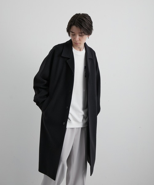 JUNRED（ジュンレッド）の「ウーリーニットステンカラーオーバーコート（ステンカラーコート・メンズ・ブラック/ブラウン・M/L）」の5枚目の写真