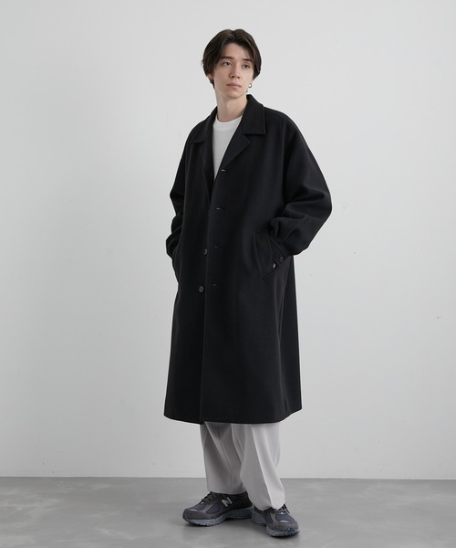 JUNRED（ジュンレッド）の「ウーリーニットステンカラーオーバーコート（ステンカラーコート・メンズ・ブラック/ブラウン・M/L）」の9枚目の写真