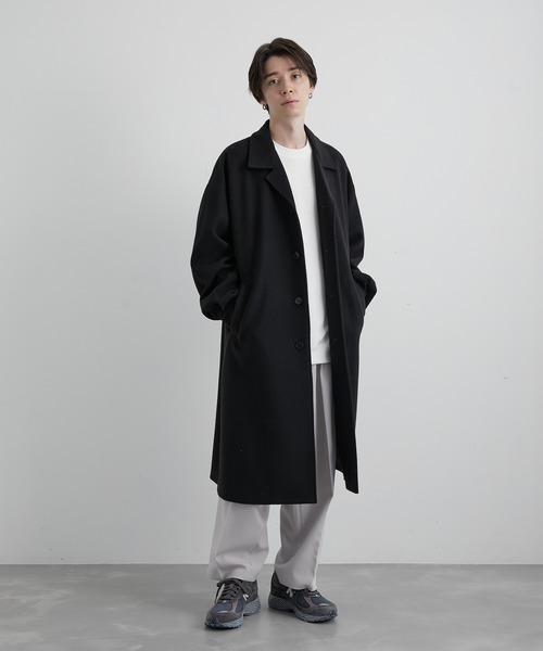 JUNRED（ジュンレッド）の「ウーリーニットステンカラーオーバーコート（ステンカラーコート・メンズ・ブラック/ブラウン・M/L）」の10枚目の写真