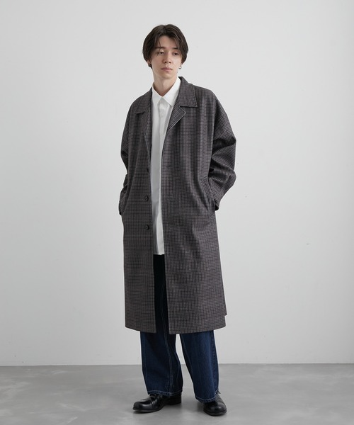 JUNRED（ジュンレッド）の「ウーリーニットステンカラーオーバーコート（ステンカラーコート・メンズ・ブラック/ブラウン・M/L）」の11枚目の写真