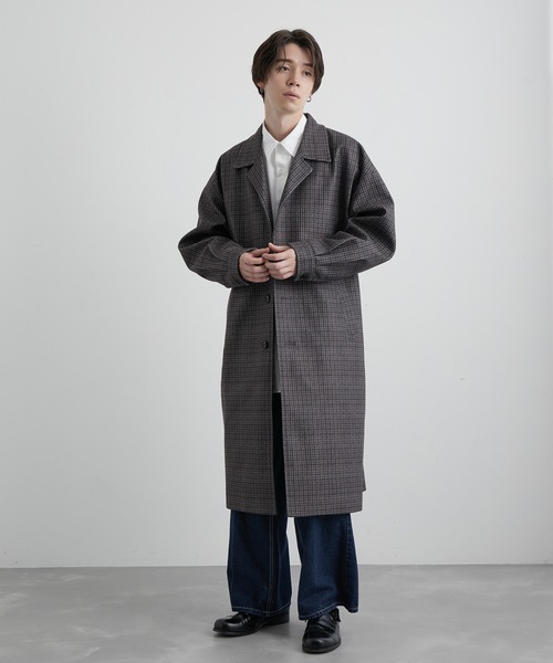 JUNRED（ジュンレッド）の「ウーリーニットステンカラーオーバーコート（ステンカラーコート・メンズ・ブラック/ブラウン・M/L）」の12枚目の写真