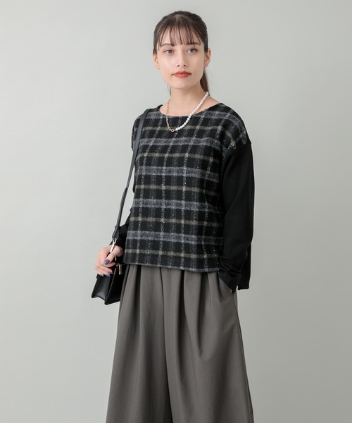 malla（マーラ）の「malla ニードルチェックイタリアプルオーバー（Tシャツ/カットソー・レディース・ホワイト/ブラック・FREE）」の6枚目の写真