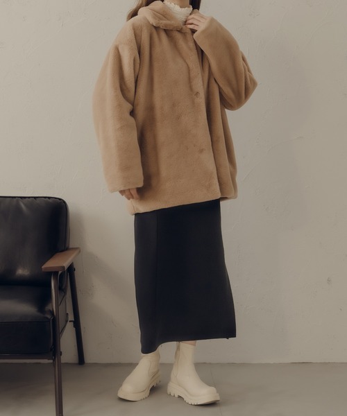 fupel（フぺル）の「2WAYスタンドカラーファーコート（ブルゾン・レディース・ブラウン/ベージュ・FREE）」の17枚目の写真