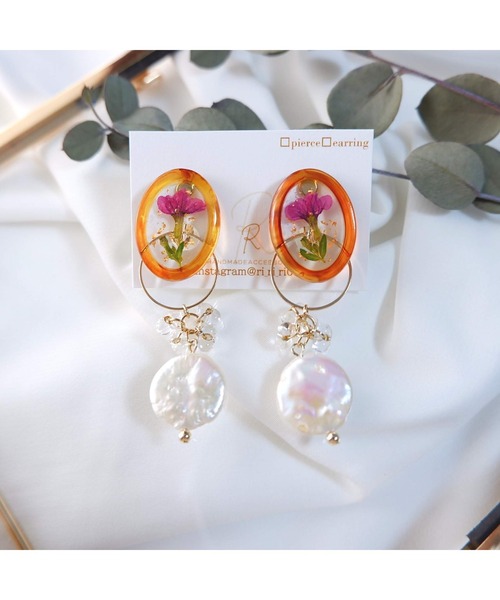 R ピンクの花と淡水パールイヤリング Ma イヤリング Tone トーン のファッション通販 Zozotown