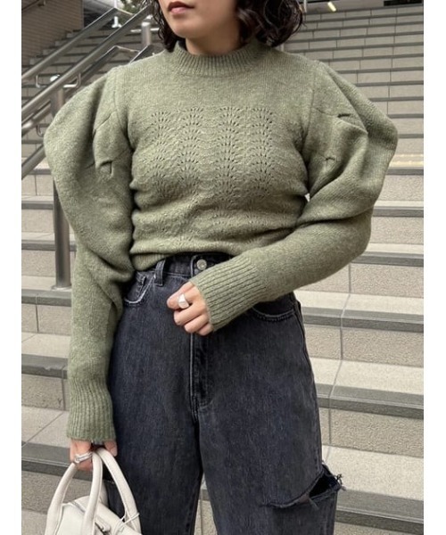 MOUSSY（マウジー）の「EYELET KNIT トップス（ニット/セーター・レディース・ライトパープル/ベージュ/カーキ・FREE）」の19枚目の写真