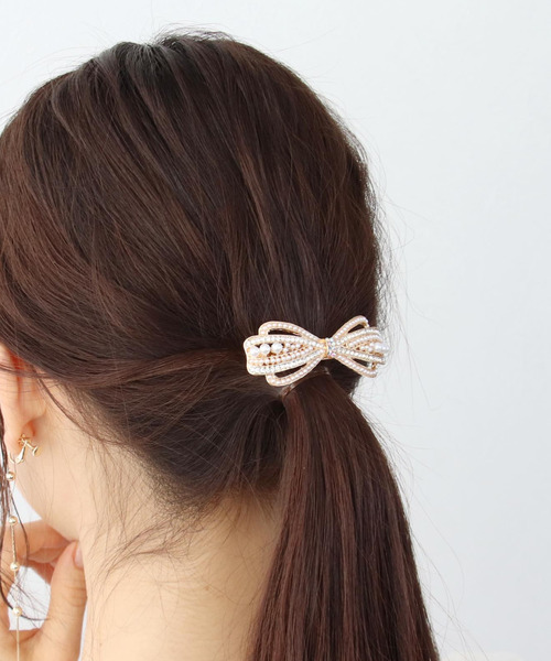 LELET NY ヘアーアクセサリー バレッタ パール リボン 結婚式 Amazon.co.jp: 【特別な日にぴったりのパールバレッタ