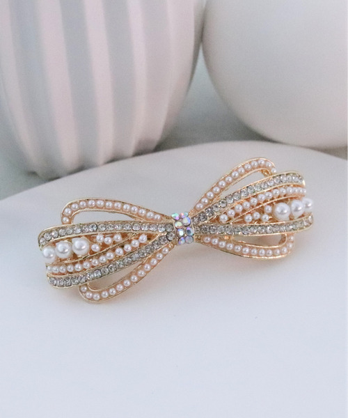LELET NY ヘアーアクセサリー バレッタ パール リボン 結婚式 楽天市場】追跡メール便送料無料【バレッタ】メッシュリボンL