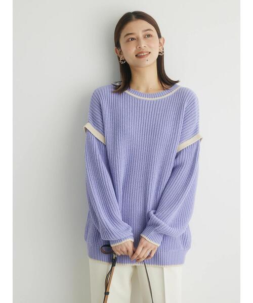 Green　Parks（グリーンパークス）の「配色アゼ編ニットプルオーバー（ニット/セーター・レディース・パープル/オフホワイト/オレンジ・FREE）」の18枚目の写真