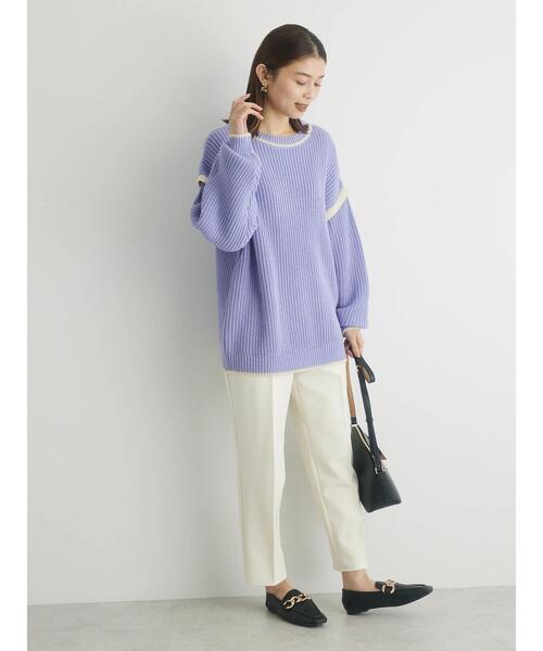 Green　Parks（グリーンパークス）の「配色アゼ編ニットプルオーバー（ニット/セーター・レディース・パープル/オフホワイト/オレンジ・FREE）」の5枚目の写真