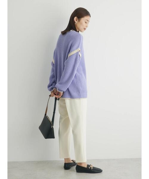 Green　Parks（グリーンパークス）の「配色アゼ編ニットプルオーバー（ニット/セーター・レディース・パープル/オフホワイト/オレンジ・FREE）」の6枚目の写真