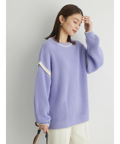 Green　Parks（グリーンパークス）の「配色アゼ編ニットプルオーバー（ニット/セーター・レディース・パープル/オフホワイト/オレンジ・FREE）」の8枚目の写真