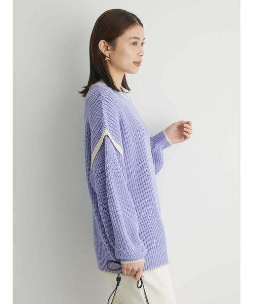 Green　Parks（グリーンパークス）の「配色アゼ編ニットプルオーバー（ニット/セーター・レディース・パープル/オフホワイト/オレンジ・FREE）」の9枚目の写真
