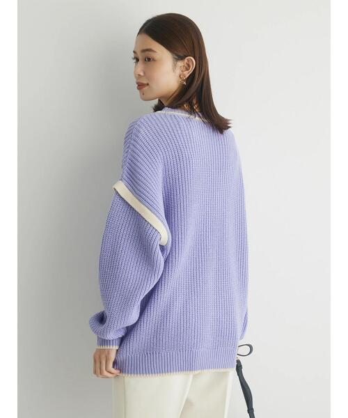 Green　Parks（グリーンパークス）の「配色アゼ編ニットプルオーバー（ニット/セーター・レディース・パープル/オフホワイト/オレンジ・FREE）」の10枚目の写真