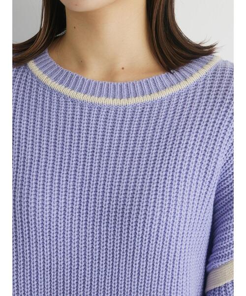 Green　Parks（グリーンパークス）の「配色アゼ編ニットプルオーバー（ニット/セーター・レディース・パープル/オフホワイト/オレンジ・FREE）」の11枚目の写真