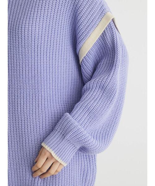 Green　Parks（グリーンパークス）の「配色アゼ編ニットプルオーバー（ニット/セーター・レディース・パープル/オフホワイト/オレンジ・FREE）」の12枚目の写真