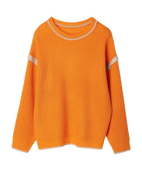 Green　Parks（グリーンパークス）の「配色アゼ編ニットプルオーバー（ニット/セーター・レディース・パープル/オフホワイト/オレンジ・FREE）」の14枚目の写真