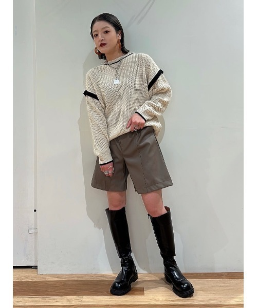 Green　Parks（グリーンパークス）の「配色アゼ編ニットプルオーバー（ニット/セーター・レディース・パープル/オフホワイト/オレンジ・FREE）」の4枚目の写真