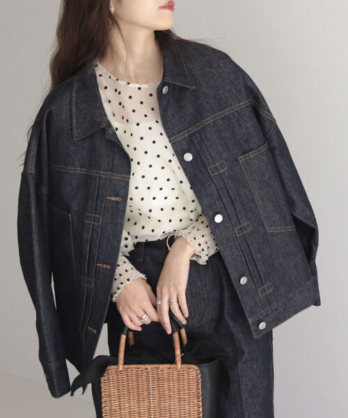 fredy emue(フレディエミュ)の「デニムジャケット(デニムジャケット・レディース・ネイビー/オフホワイト/ラベンダー・38)」の2枚目の写真