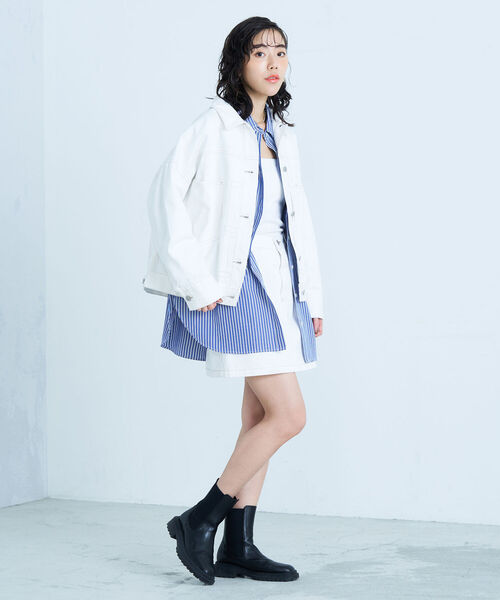 fredy emue(フレディエミュ)の「デニムジャケット(デニムジャケット・レディース・ネイビー/オフホワイト/ラベンダー・38)」の4枚目の写真