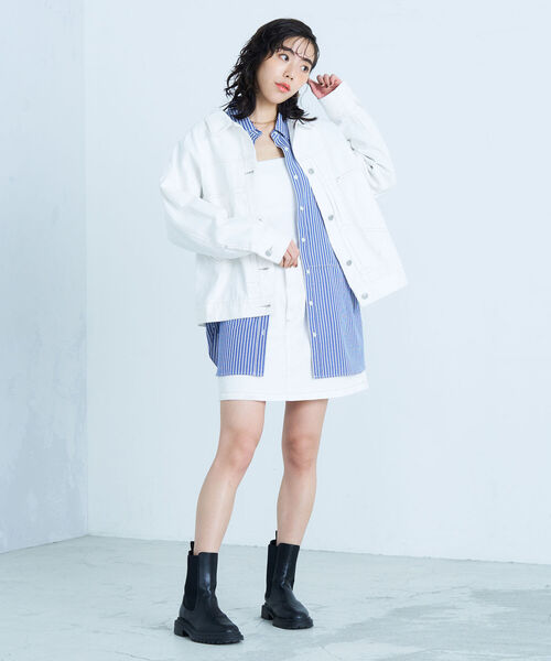 fredy emue(フレディエミュ)の「デニムジャケット(デニムジャケット・レディース・ネイビー/オフホワイト/ラベンダー・38)」の5枚目の写真