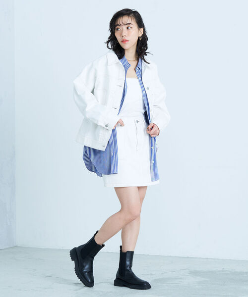 fredy emue(フレディエミュ)の「デニムジャケット(デニムジャケット・レディース・ネイビー/オフホワイト/ラベンダー・38)」の6枚目の写真