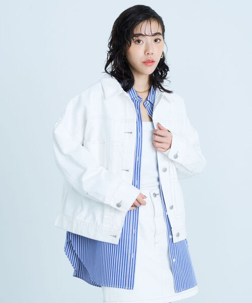 fredy emue(フレディエミュ)の「デニムジャケット(デニムジャケット・レディース・ネイビー/オフホワイト/ラベンダー・38)」の8枚目の写真