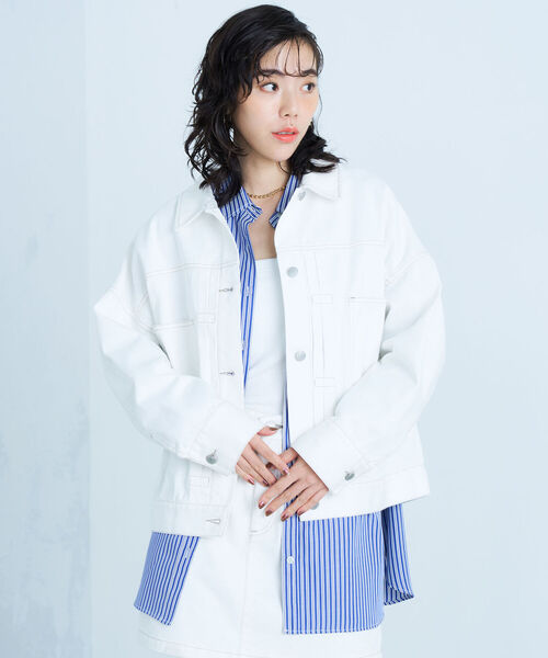 fredy emue(フレディエミュ)の「デニムジャケット(デニムジャケット・レディース・ネイビー/オフホワイト/ラベンダー・38)」の9枚目の写真