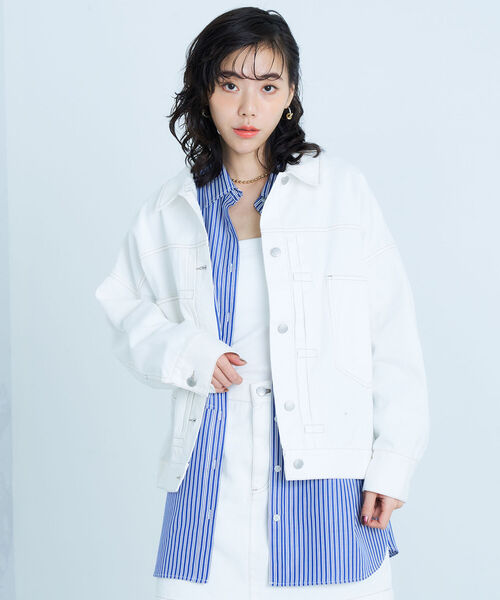 fredy emue(フレディエミュ)の「デニムジャケット(デニムジャケット・レディース・ネイビー/オフホワイト/ラベンダー・38)」の10枚目の写真