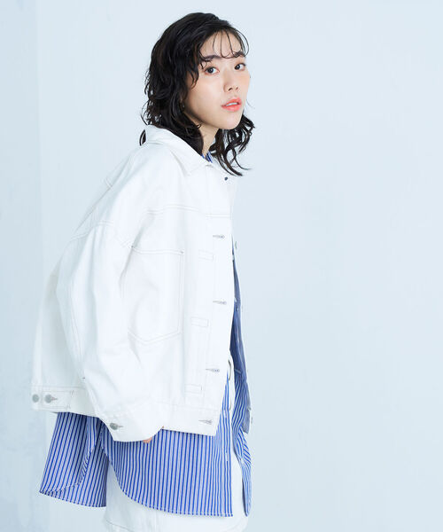 fredy emue(フレディエミュ)の「デニムジャケット(デニムジャケット・レディース・ネイビー/オフホワイト/ラベンダー・38)」の11枚目の写真