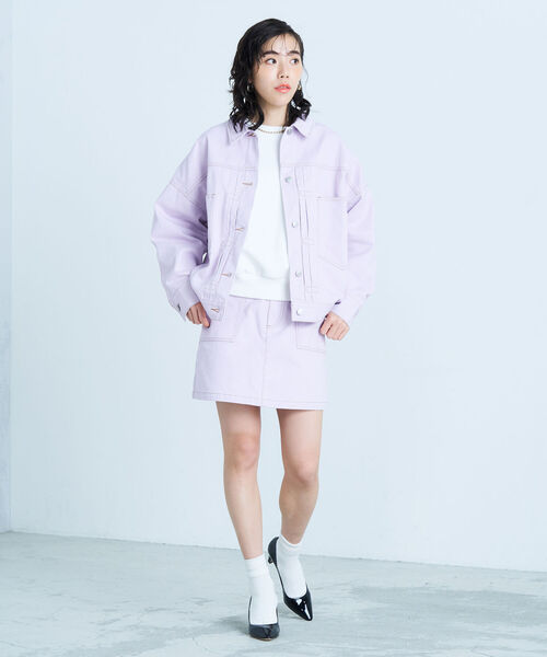 fredy emue(フレディエミュ)の「デニムジャケット(デニムジャケット・レディース・ネイビー/オフホワイト/ラベンダー・38)」の15枚目の写真