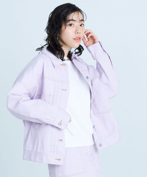 fredy emue(フレディエミュ)の「デニムジャケット(デニムジャケット・レディース・ネイビー/オフホワイト/ラベンダー・38)」の16枚目の写真
