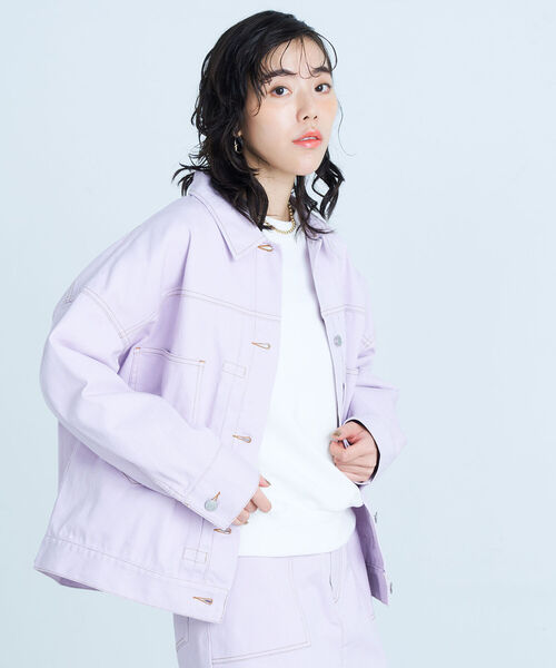 fredy emue(フレディエミュ)の「デニムジャケット(デニムジャケット・レディース・ネイビー/オフホワイト/ラベンダー・38)」の18枚目の写真