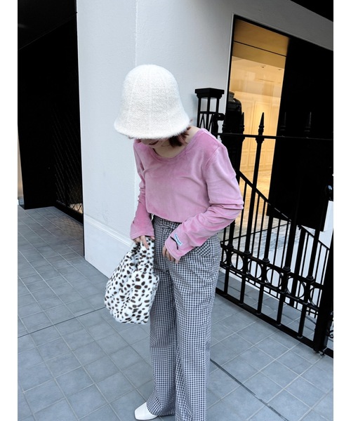 JUMELLE（ジュメロ）の「ベロアルバントップ（Tシャツ/カットソー・レディース・ピンク/アイボリー・FREE）」の4枚目の写真