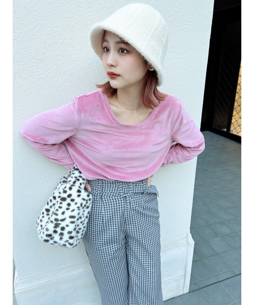 JUMELLE（ジュメロ）の「ベロアルバントップ（Tシャツ/カットソー・レディース・ピンク/アイボリー・FREE）」の5枚目の写真