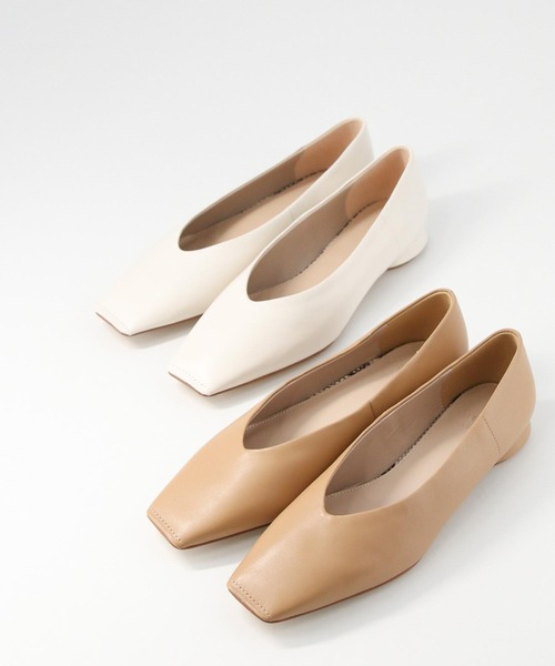 Gready Brilliant（グレディブリリアン）の「レザースクエアトゥフラットシューズ（バレエシューズ・レディース・キャメル/アイボリー・38/37/36）」の10枚目の写真