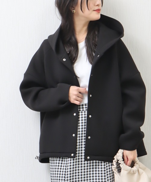 libelle more（リベル モア）の「ダイバー素材　フード付きジャケット（その他アウター・レディース・ベージュ/ネイビー/アイボリー/ブラック/杢グレー/チャコールグレー/モカ・M/L）」の3枚目の写真