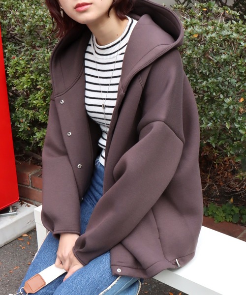 libelle more（リベル モア）の「ダイバー素材　フード付きジャケット（その他アウター・レディース・ベージュ/ネイビー/アイボリー/ブラック/杢グレー/チャコールグレー/モカ・M/L）」の5枚目の写真