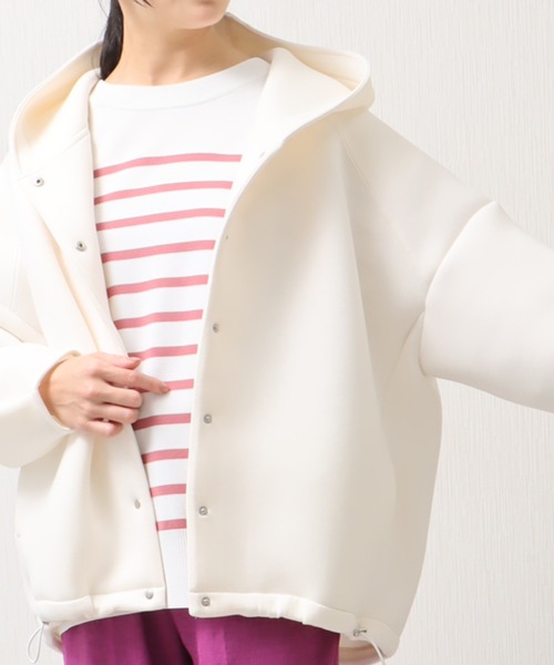 libelle more（リベル モア）の「ダイバー素材　フード付きジャケット（その他アウター・レディース・ベージュ/ネイビー/アイボリー/ブラック/杢グレー/チャコールグレー/モカ・M/L）」の12枚目の写真